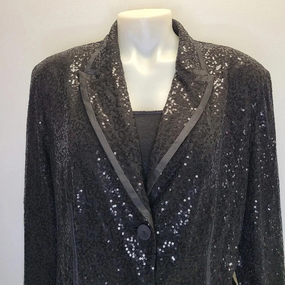 Doncaster Collection Black Sequins Sequined Blazer Jacket 18 Holiday Evening - Picture 4 of 16